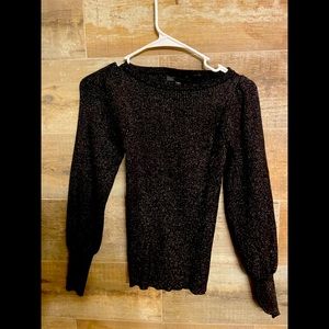 Ann Taylor Black Shimmer Balloon Sleeve Sweater